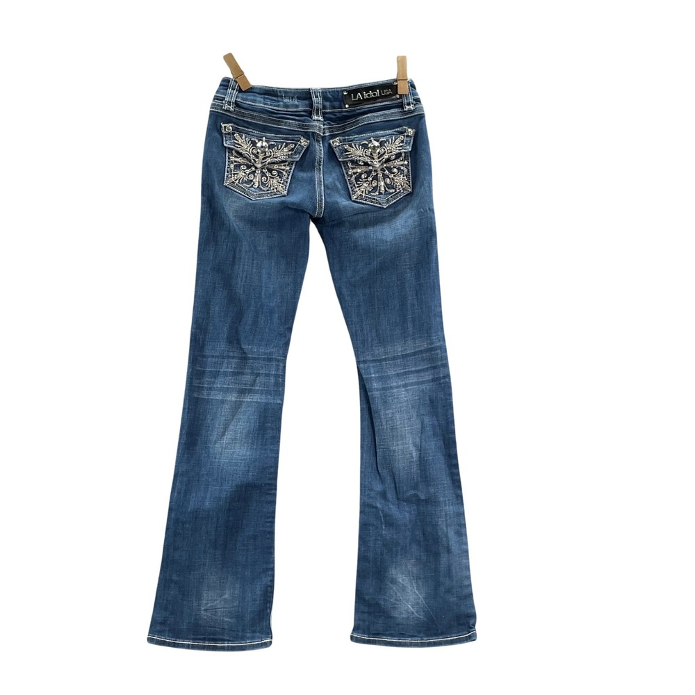 L.A. Idol Bootcut Jeans Womens 7 Blue‎ Rhinestone Embellished Y2K Western Denim
